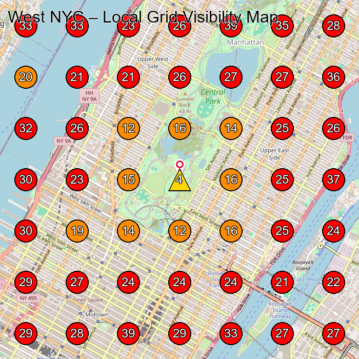 West NYC GeoGrid visibility map for Clothing Store in New York